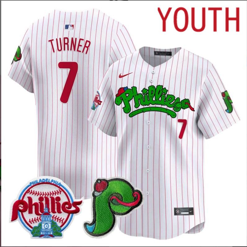 Youth Philadelphia Phillies #7 Turner white with red strips Limited 2024 MLB Nike jersey